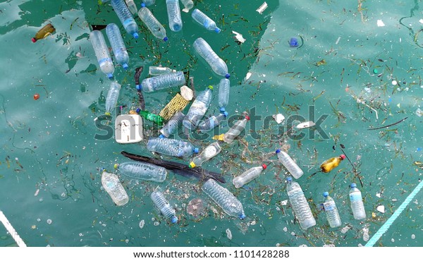 Plastic bottle in the\
ocean sea water 