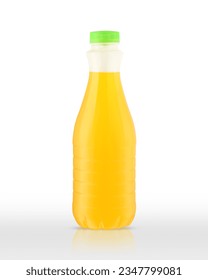 plastic bottle with orange drink vertically isolated on white background