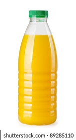 Plastic Bottle Of Orange Juice Isolated On White
