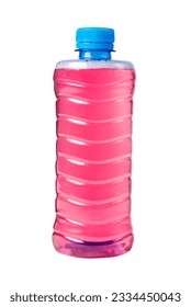 Plastic bottle with pink solution. Isolate on a white background. High quality photo