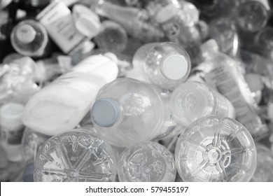 Plastic bottle in recycled waste,Management material recycle concept,black and white tone.