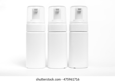 Plastic Bottle Of Skin Care Product On White Background
