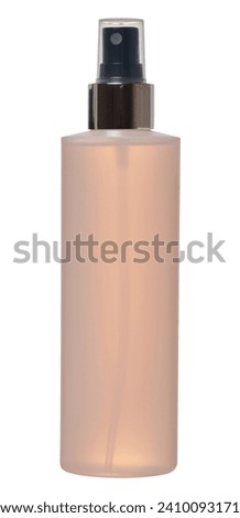 Plastic bottle with sprayer and transparent cap on isolated background