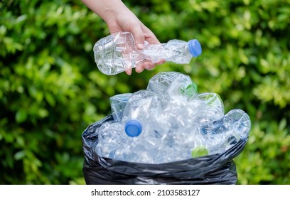 Plastic bottles in black garbage bags waiting to be taken to recycle. - Powered by Shutterstock