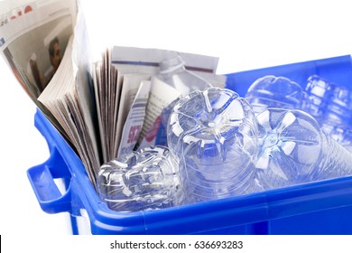 Plastic Bottles In Blue Recycle Bin