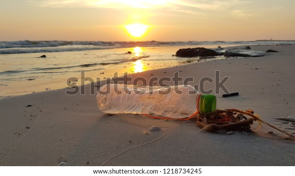Plastic Bottles Dirty Sea Sandy Hua Stock Photo Edit Now 1218734245