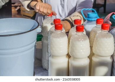 Plastic Bottles With Fermented Milk Product.Kumiss