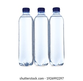 Plastic Bottles With Soda Water On White Background