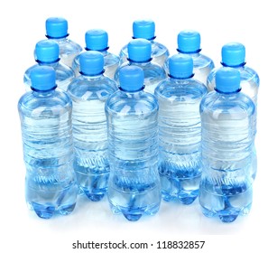 Plastic Bottles Of Water Isolated On White