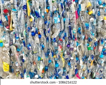 Plastic bottles,compressed into bales and ready for recycling