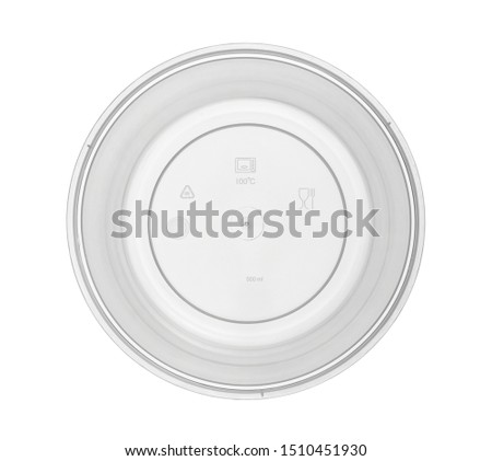 Plastic bowl disposable top view show caution icon (with clipping path) isolated on white background