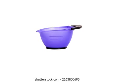 Plastic Bowl For Hair Coloring Or Manicure. On White Background Measuring Cup, Hairdressing Supplies, Blue, Hair Dye Bowl