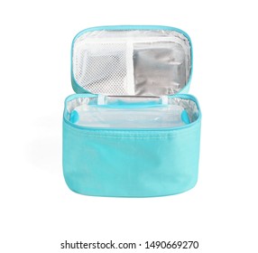 Plastic Box In Thermal Bag On White Background