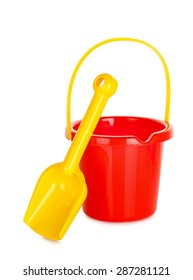 Plastic Bucket And Spade Isolated On White