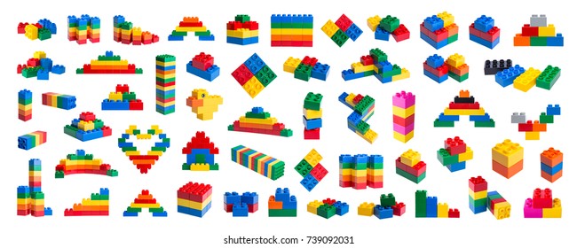 Plastic building blocks isolated on white background - Shutterstock ID 739092031