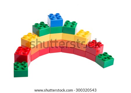 Plastic building blocks isolated on white background