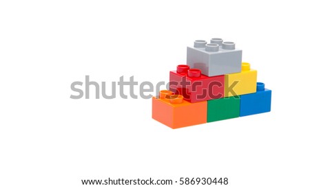 Plastic building blocks isolated on white background