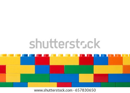 Plastic building blocks isolated on white background