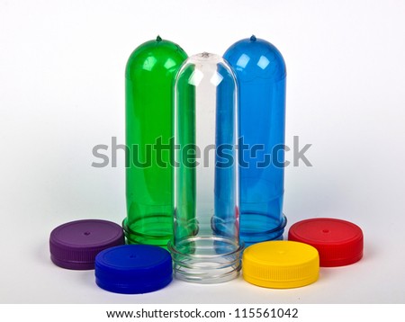 plastic caps and coloured preforms