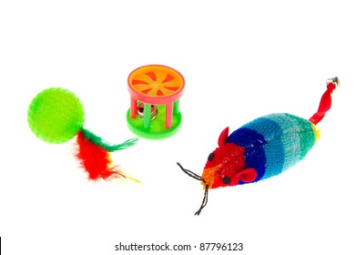 Plastic Cat Toys Isolated Over White Background