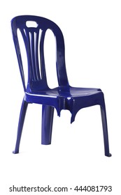 Plastic Chair with Broken Leg on White Background