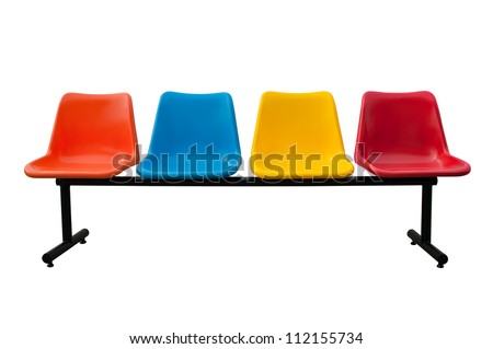 plastic chairs at the bus stop isolated on white background with clipping path