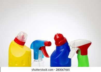 Plastic Cleaning Product Bottles with spot light background