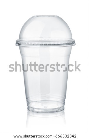 Plastic clear cup with dome lid isolated on white