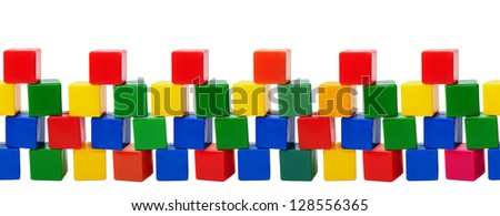 Plastic color blocks. Old toys - seamless row isolated on white background