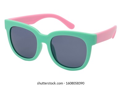 Plastic Colorful Kids Sunglasses Isolated On White Background