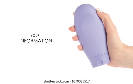 Plastic container in hand cream for hand pattern on a white background isolation
