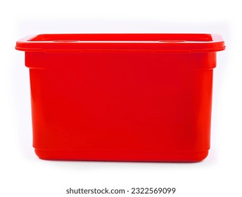 Plastic container with laundry powder isolated on white