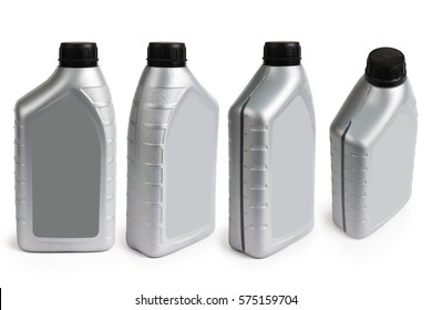 Plastic container for motor oil isolated on white background, 1 liter bottle canister