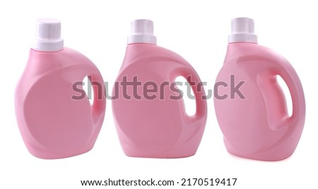 Plastic containers of detergent isolated on white background.