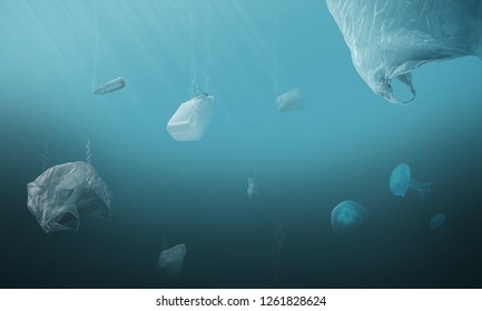 Plastic Contaminated Ocean, Sea, Lake. Pollution