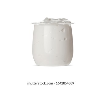 Plastic cup with tasty yogurt isolated on white. Clipping path