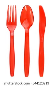 Plastic Cutlery On A White Isolated Background