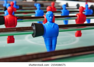 Plastic Figurines On The Table Football Field