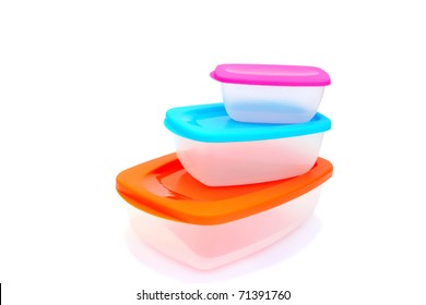 Plastic Food Storage Containers Isolated On White Background.