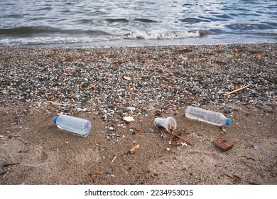 plastic garbage on the seashore