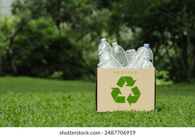 Plastic and glass bottle in the bins for separating recycle materials from the garbages. Reducing waste by following the green concept. Recycling process. - Powered by Shutterstock