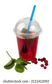 Plastic glass of refreshing drink, isolate, white background
