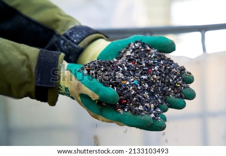Plastic granulate in a plastic waste recycling plant