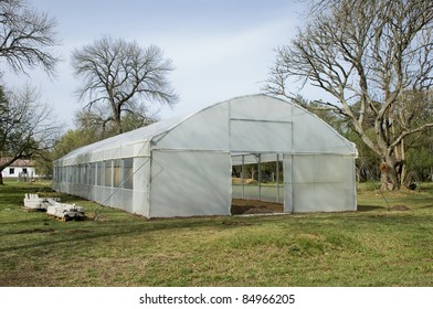 A plastic greenhouse or plant nursery at the Faculty of Veterinary in Casilda city, Argentina.