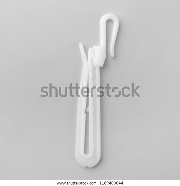 Plastic Hooks Fixing Fabrics Curtains Different Stock Photo Edit