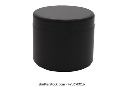 Plastic Jar Of Black Color, Opaque, On A White Background