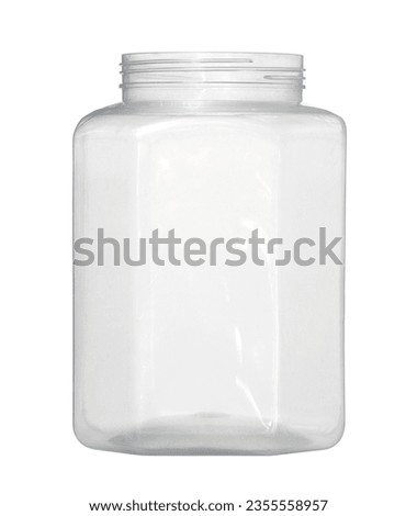 Plastic jar hexagonal kitchen utensil (with clipping path) isolated on white background
