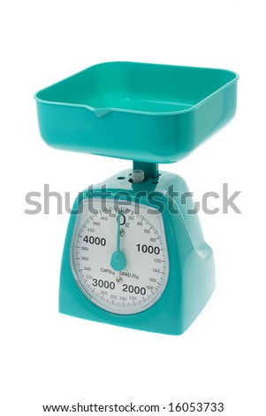 Plastic kitchen scale isolated on white background