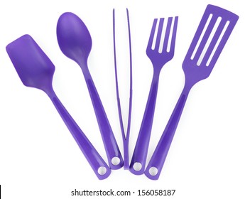 Plastic Kitchen Utensils Isolated On White Stock Photo 156058187   Plastic Kitchen Utensils Isolated On 260nw 156058187 