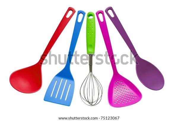 Plastic Kitchen Utensils Isolated On White Stock Photo (Edit Now) 75123067